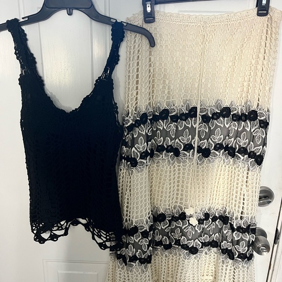 Dresses & Skirts - Black and Cream Crochet Top and Skirt Set